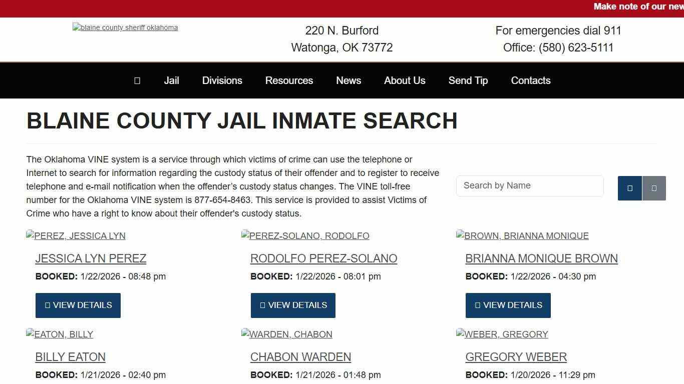 Inmate Search - Blaine County Sheriff's Office Oklahoma Watonga, OK