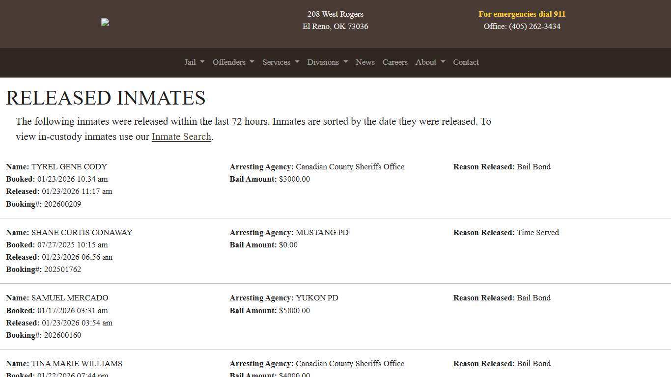 Released Canadian County Sheriff's Office